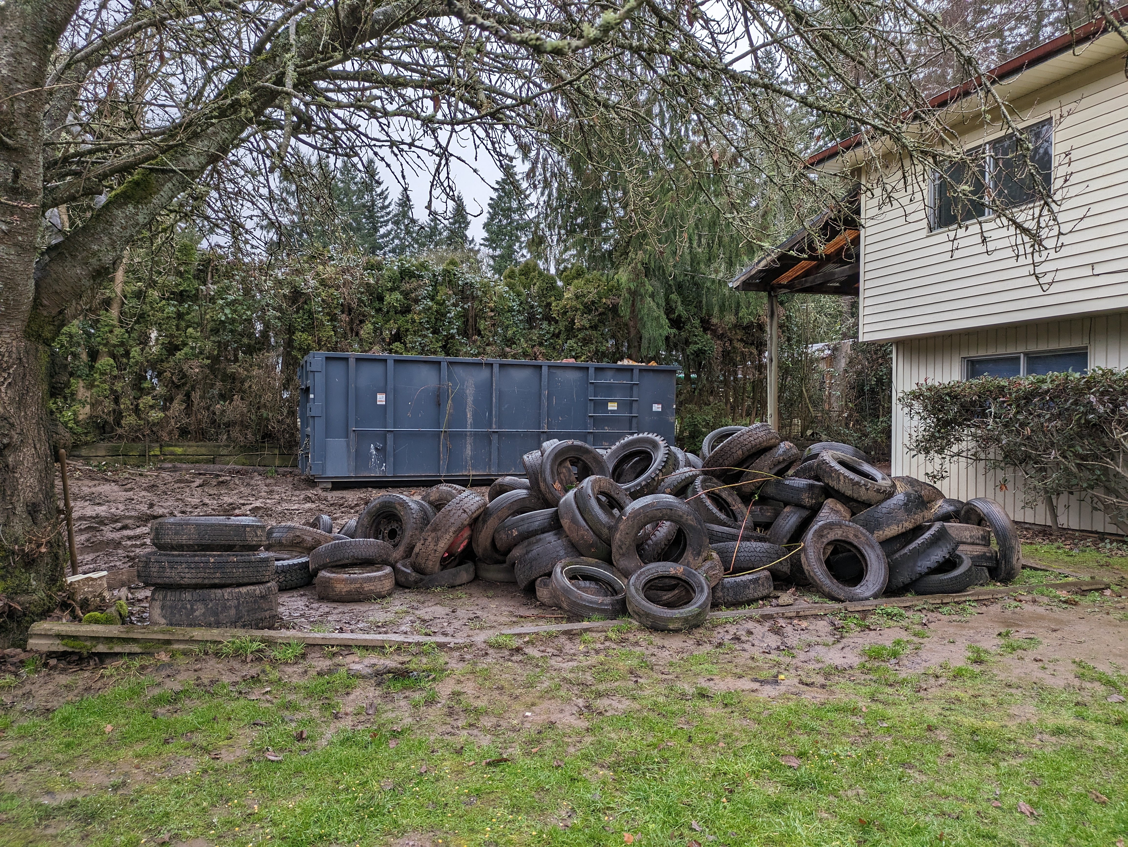 Dumpster Overflow Cleanup Example With Tires